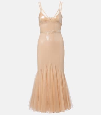 Cocktailkleid mit Pailletten und Tüll | David Koma