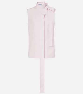 Bow-detail pleated cotton poplin top | Prada
