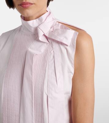 Bow-detail pleated cotton poplin top | Prada