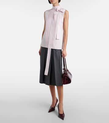 Bow-detail pleated cotton poplin top | Prada