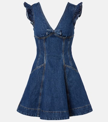 Bow-detail ruffled denim minidress | Self-Portrait