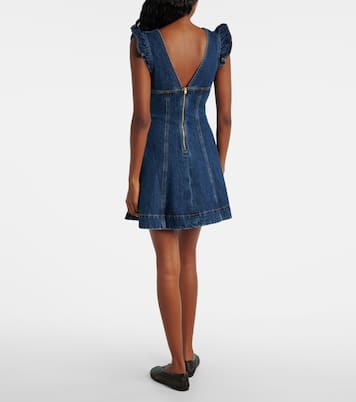 Bow-detail ruffled denim minidress | Self-Portrait