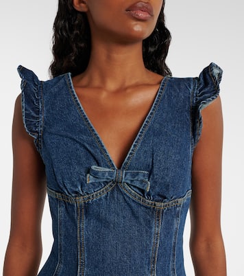 Bow-detail ruffled denim minidress | Self-Portrait