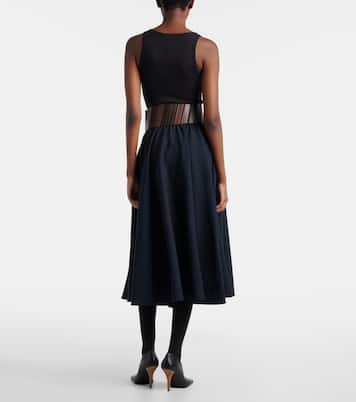 Falda midi de lana con piel  | Alaïa