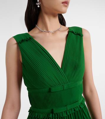 Lace-trimmed plissé chiffon midi dress | Self-Portrait