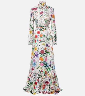 Floral belted silk twill gown | Gucci