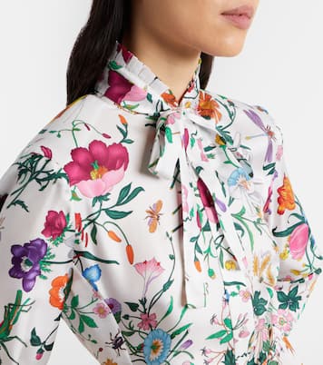 Floral belted silk twill gown | Gucci