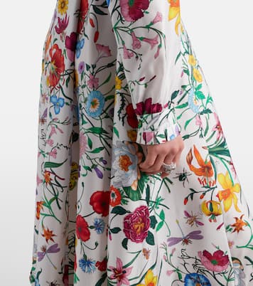 Floral belted silk twill gown | Gucci