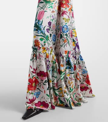 Floral belted silk twill gown | Gucci
