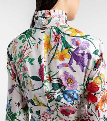 Floral belted silk twill gown | Gucci