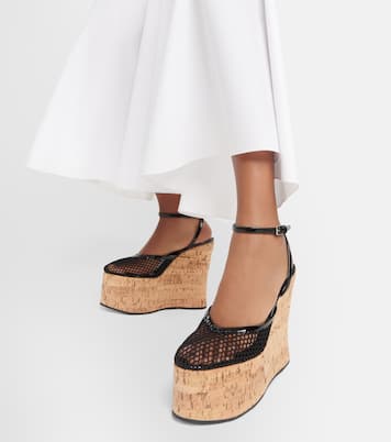 Patent leather and mesh wedge sandals | Alaïa