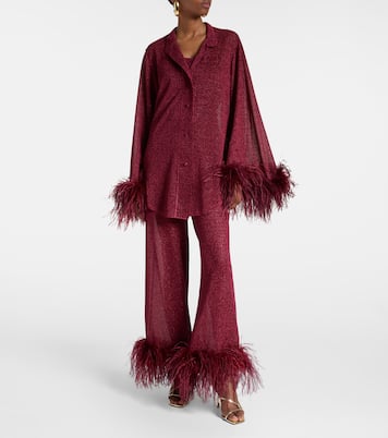 Lumière feather-trimmed wide-leg pants | Oséree