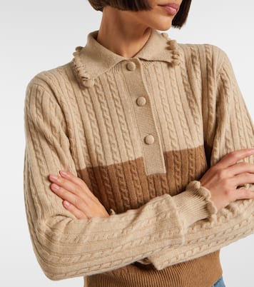 Cable-knit ruffled wool and cashmere polo sweater | Chloé