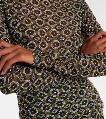Embellished printed sheer jersey top | Dries Van Noten