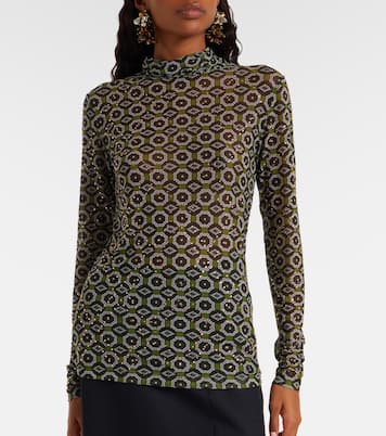 Embellished printed sheer jersey top | Dries Van Noten
