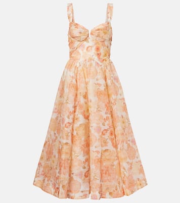 Rebellion floral linen and silk midi dress | Zimmermann