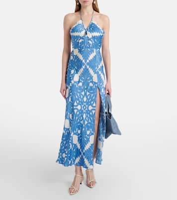 Robe longue Stella imprimée en satin | Poupette St Barth