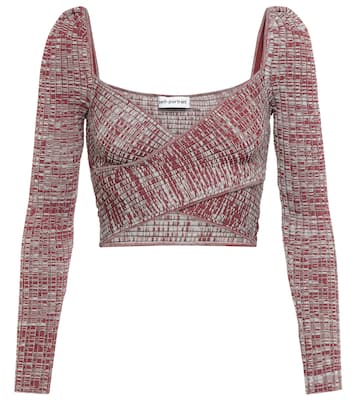 Wrapover ribbed-knit crop top | Self-Portrait