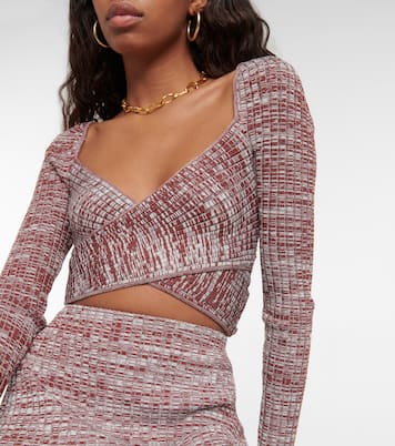 Wrapover ribbed-knit crop top | Self-Portrait