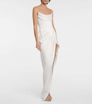 Bridal draped satin crêpe bustier gown | Alex Perry
