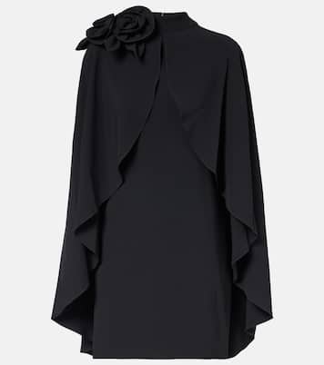 Floral-appliqué ruffled cady minidress | Elie Saab