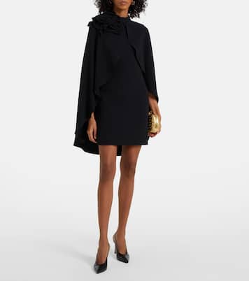 Floral-appliqué ruffled cady minidress | Elie Saab
