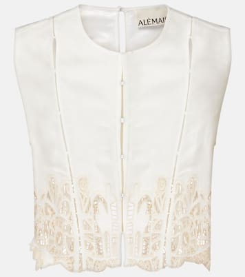Rosemary embroidered linen-blend top | Alémais