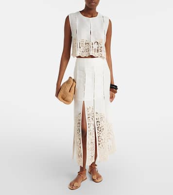 Rosemary embroidered linen-blend top | Alémais