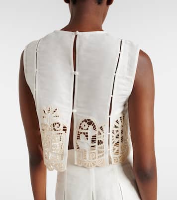 Rosemary embroidered linen-blend top | Alémais