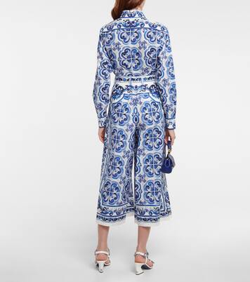 Jupe-culotte ample imprimée à taille haute en coton | Dolce&Gabbana
