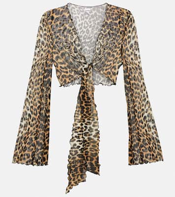 Leopard-print mesh crop top | Ganni