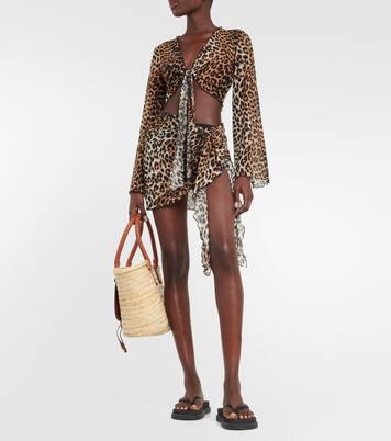 Leopard-print mesh crop top | Ganni