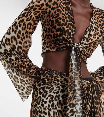 Leopard-print mesh crop top | Ganni