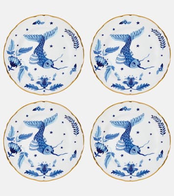 Set de 4 platos de postre Marino Blue Fish | Bitossi