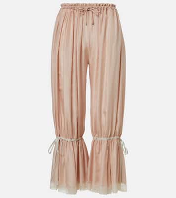 Pantaloni cropped in seta pongé con pizzo | Chloé