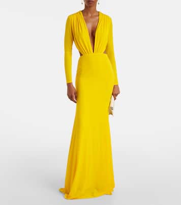 Ruched open-back crêpe jersey gown | Alex Perry