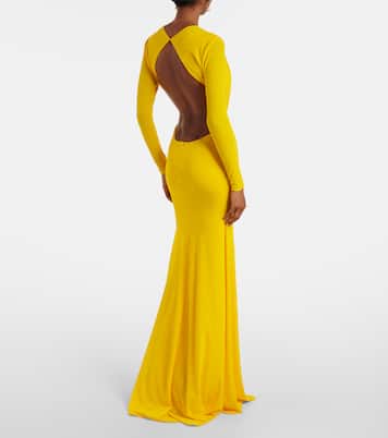 Ruched open-back crêpe jersey gown | Alex Perry