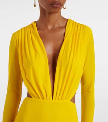 Ruched open-back crêpe jersey gown | Alex Perry