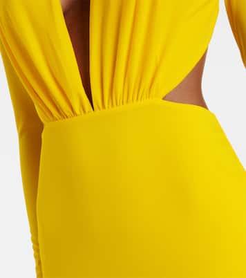 Ruched open-back crêpe jersey gown | Alex Perry