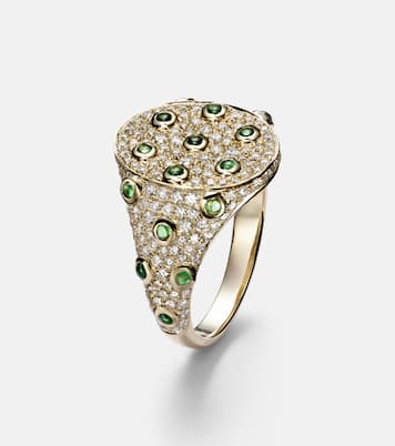 9kt gold ring with grey diamonds and tsavorites | Yvonne Léon
