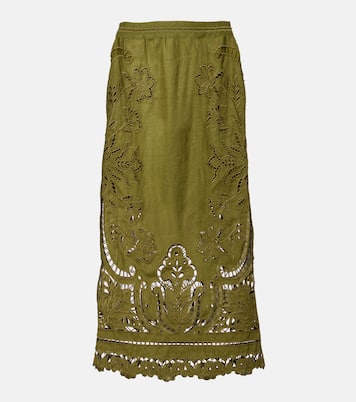 Floral lace-trimmed linen midi skirt | Farm Rio