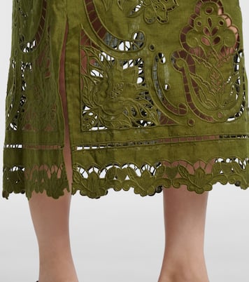 Floral lace-trimmed linen midi skirt | Farm Rio