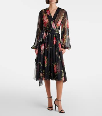 Robe midi en soie à fleurs | Dolce&Gabbana