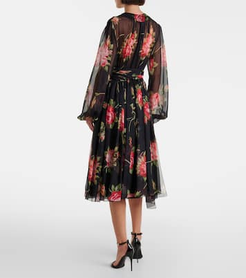 Robe midi en soie à fleurs | Dolce&Gabbana