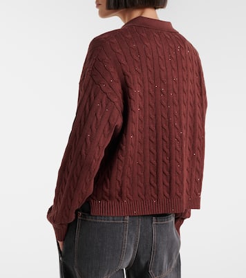 Cable-knit cotton-blend polo sweater | Brunello Cucinelli