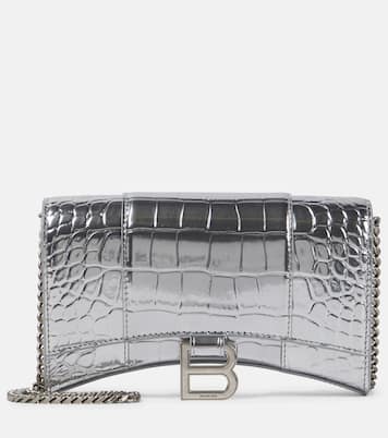Clutch portafoglio Hourglass Mini in pelle metallizzata | Balenciaga