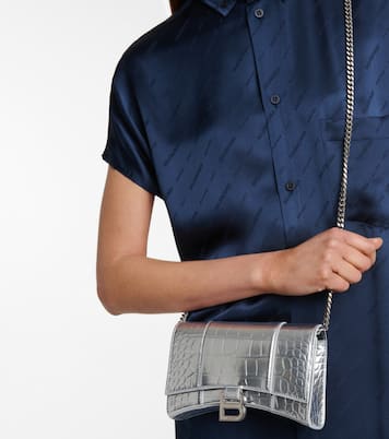 Clutch portafoglio Hourglass Mini in pelle metallizzata | Balenciaga