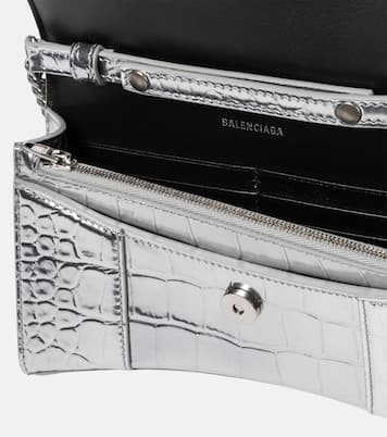 Clutch portafoglio Hourglass Mini in pelle metallizzata | Balenciaga