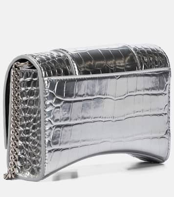 Clutch portafoglio Hourglass Mini in pelle metallizzata | Balenciaga