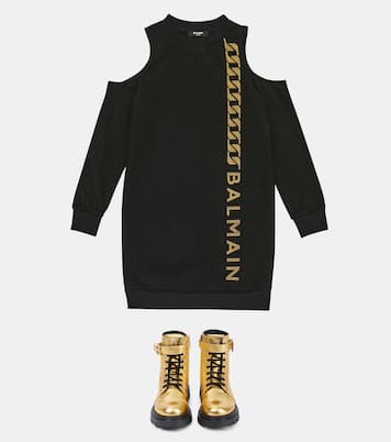 Logo cotton sweatshirt dress | Balmain Kids